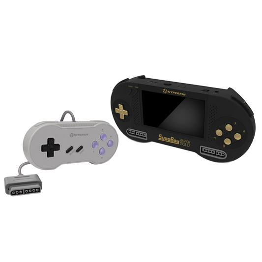 【セット商品】【セットで買うと5％OFF！】HYPERKIN - SUPABOY BlackGold 【USB type-C エディション】と "SCOUT" SFC®/SNES®専用有線コントローラー （グレー）