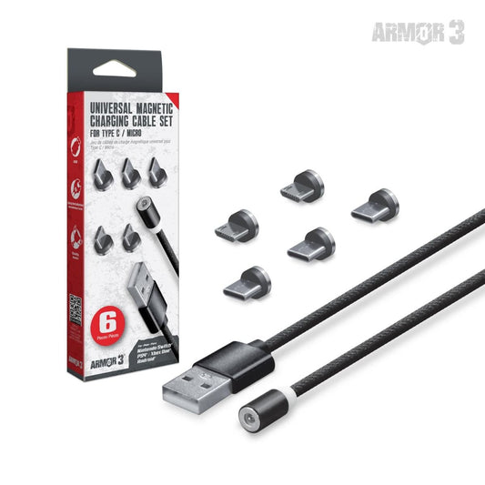 マグネティック チャージケーブル ブラック Type C/Micro対応6セット入り / Armor3 Magnetic Charging Cable Set For Type C/Micro (6 Pieces) (Black)