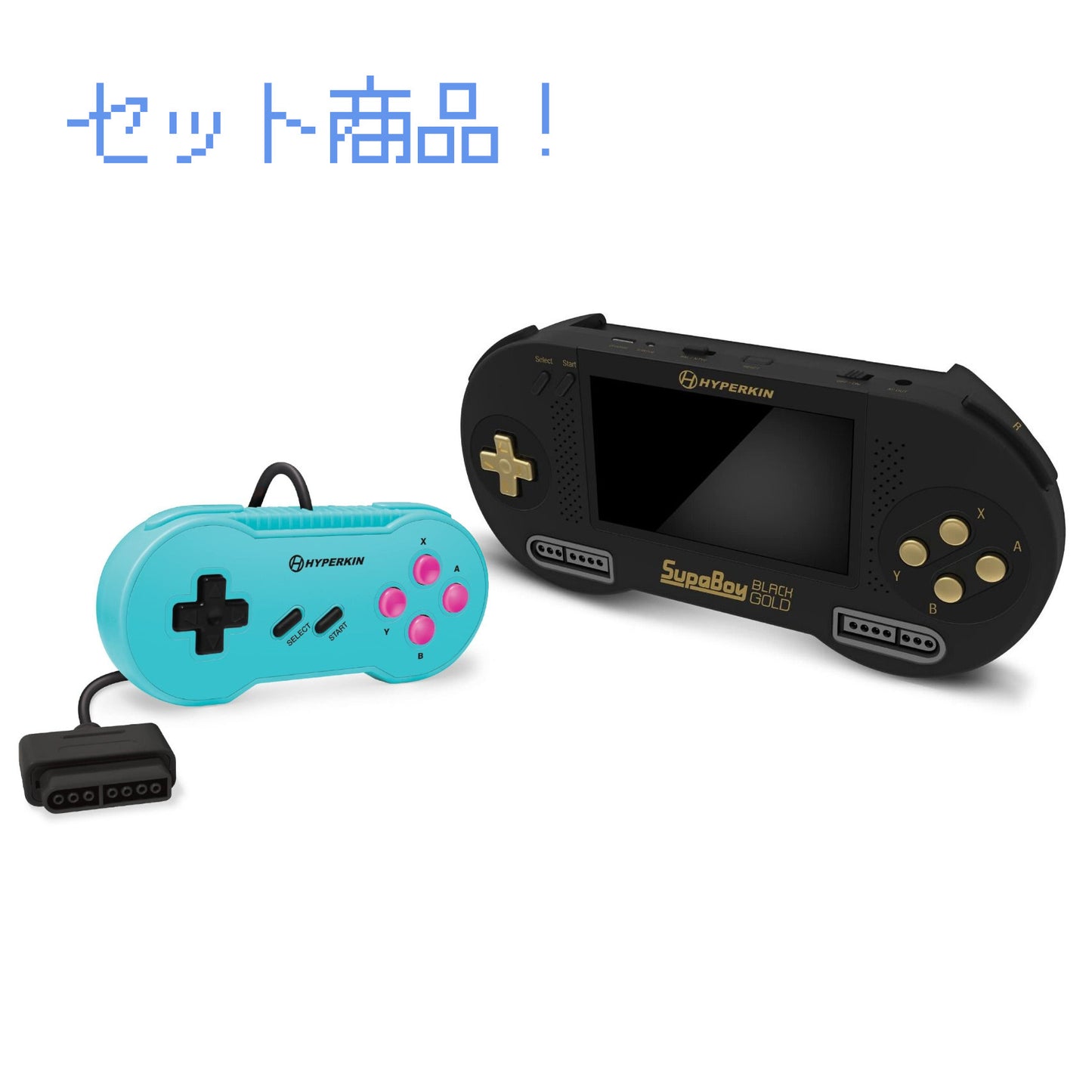 【セット商品】【セットで買うと5％OFFでお得！】HYPERKIN - SUPABOY BlackGold 【USB type-C エディション】と "SCOUT" SFC®/SNES®専用有線コントローラー （HyperBeachカラー）【一部地域除き送料無料】